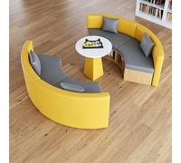 Sofá de recepción modular curvado con estante de almacenamiento, moderno asiento seccional para biblioteca, librería, oficina, sala de espera, sofá de piel sintética