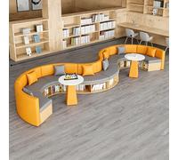 Sofá de recepción modular curvado con estante de almacenamiento, moderno asiento seccional para biblioteca, librería, oficina, sala de espera, sofá de piel sintética