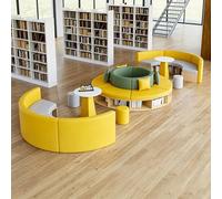 Sofá de recepción modular curvado con estante de almacenamiento, moderno asiento seccional para biblioteca, librería, oficina, sala de espera, sofá de piel sintética