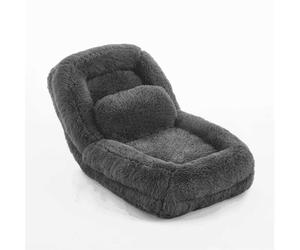 Sofá de suelo tipo cama humana - 5 posiciones ajustables, sofá perezoso multifuncional para gaming, meditación y relajación, tejido de felpa - gris oscuro