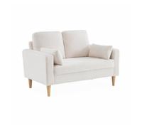 sweeek-Sofá de Tejido Borreguito con Patas de Madera, 2 plazas Crema - 130x79x69 cm