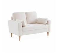 Sofá De Tejido Borreguito Con Patas De Madera, 2 Plazas, Crema