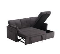Sofá de terciopelo en forma de L, sofá cama convertible extensible con asientos de almacenamiento, 206x108x88 cm, Gris oscuro