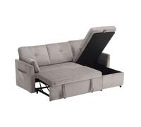Sofá de terciopelo en forma de L, sofá cama convertible extensible con asientos de almacenamiento, 206x108x88 cm, Gris claro