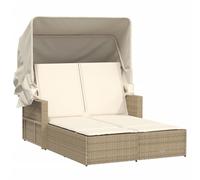 Sofá doble para exteriores con toldo y cojines, muebles de jardín ajustables, ratán sintético, cómoda cama doble para relajarse en el patio trasero