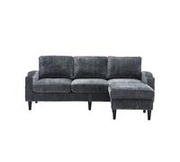 Sofá elegante 4 plazas - con hocker, almacenamiento, reposabrazos cómodos, portavasos, bolsillos laterales, pies de plástico resistentes, tapizado en terciopelo - gris