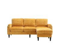 Sofá elegante 4 plazas - con otoman, reposabrazos cómodos, portavasos, bolsillos laterales y patas de plástico robustas - amarillo