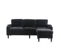 Sofá elegante 4 plazas - con reposapiés, almacenamiento, apoyabrazos cómodos, portavasos, bolsillos laterales y pies de plástico robustos - negro