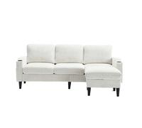 Sofá elegante 4 plazas - con reposapiés, almacenamiento, reposabrazos cómodos, portavasos, bolsillos laterales y pies de plástico resistentes - beige