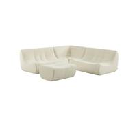 Sofá envasado al vacío esquinero modular de borreguito texturizado con reposapiés, 5 plazas, sokol borreguito, blanco, 147x105x72 cm
