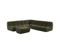 Sofá envasado al vacío esquinero modular de borreguito texturizado con reposapiés, 7 plazas, sokol borreguito, verde kaki, 192x105x72 cm