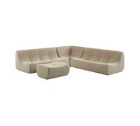 Sofá envasado al vacío esquinero modular de borreguito texturizado con reposapiés, 7 plazas, sokol borreguito, beige, 192x105x72 cm