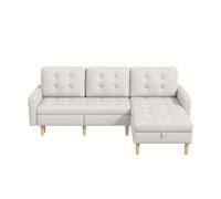 Sofá esquinero 212x130x86 cm con almacenaje - chaise longue reversible, sofá esquinero 3 plazas de tela no tejida, para espacios pequeños, con arcón - beige, 3 plazas