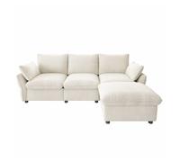 Sofá esquinero 222,5x154,5 cm - 3 plazas con otomana y taburete, tapizado en chenilla, moderno para salón y apartamento - beige