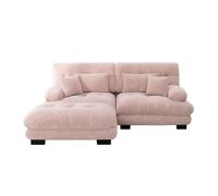 Sofá esquinero cloud 2 plazas - sofá de chenilla con 2 cojines lumbar y 2 cojines decorativos, con brazos anchos y otomano - rosa