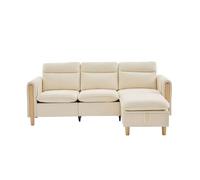 Sofá esquinero de 3 plazas estilo nórdico - sofá de tela en l con almacenamiento y patas de madera - beige