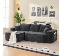 Sofá esquinero en forma de L, 264 cm, XXL, chaise longue bajo, color negro | Sofá modular moderno de chenilla, sin montaje, 72 h de tiempo de recuperación, espuma 30D, 250 kg, apto para mascotas