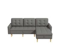 Sofá esquinero en l 212x130x86 cm - chaise longue reversible, almacenaje, 3 plazas, tela no tejida, para espacios pequeños - gris