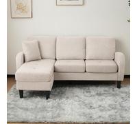 Sofá esquinero en L de diseño modular - 3 plazas, 185 x 118 x 82 cm, tejido de lino de algodón transpirable, patas de plástico, ideal para salones y apartamentos