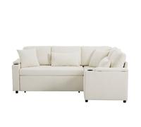Sofá esquinero extensible de 4 plazas - convertible con almacenamiento, portavasos, usb, reposabrazos y 4 cojines - beige
