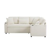Sofá esquinero extensible de 4 plazas - convertible con almacenamiento, portavasos, usb, reposabrazos y 4 cojines - beige