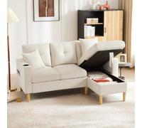 Sofá esquinero intercambiable, sofá de 3 plazas con chaise longue, sofás de esquina modernos con espacio de almacenamiento, 2 portavasos, 2 cojines, sofá esquinero en L con bolsillo lateral, para