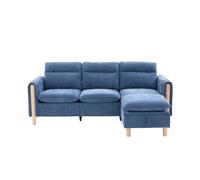 Sofá esquinero l 3 plazas - estilo nórdico con puf de almacenamiento, sofá en l con bolsillos laterales y patas de madera, chenilla - azul