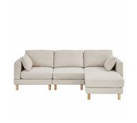 Sofá esquinero nórdico 3 plazas con puf 235x152x78 cm - en l, poliéster, patas de madera maciza, estilo moderno - beige