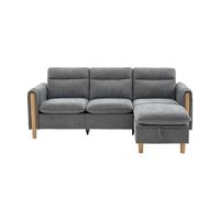 Sofá esquinero nórdico 3 plazas - l en chenilla con otomana de almacenamiento, bolsillos laterales y patas de madera - gris claro