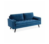 sweeek - Sofá estilo escandinavo de terciopelo con patas de madera, 3 plazas , Ivar terciopelo , 177x85x69 Azul marino