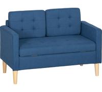 Sofá HOMCOM de 2 plazas, sofá tapizado con espacio de almacenamiento, patas de madera, color azul