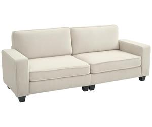 Sofá HOMCOM de 3 plazas con cubierta de tela, sofá para sala de estar con relleno de muelles, color crema