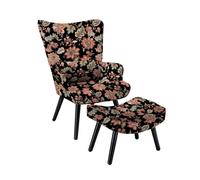 Sofá individual imitación lino estampado de flores con reposapiés