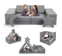 Sofá Infantil Modular de 9 Piezas Gris, sofá de Juego de Espuma de Alta Densidad con Funda extraíble Lavable a máquina, sofá combinable para habitación Infantil y Sala de Juegos