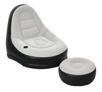 Sofá inflable Outsunny con reposapiés, tela suave tipo felpa y portavasos, gris Negro