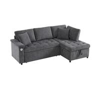 Sofá l 3 plazas - sofá cama extensible, con almacenamiento, cargador usb, reposabrazos y 2 cojines - gris