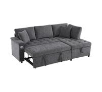 Sofá l 3 plazas - sofá cama extensible, con almacenamiento, cargador usb, reposabrazos y 2 cojines - gris