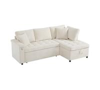 Sofá l moderno 3 plazas - sofá cama extensible con almacenamiento, puerto usb y 2 cojines - beige