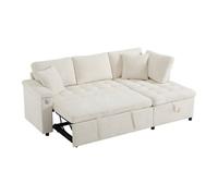 Sofá l moderno 3 plazas - sofá cama extensible con almacenamiento, puerto usb y 2 cojines - beige