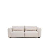 Sofá Lares de 3 plazas con asientos deslizantes motorizados y reposacabezas reclinable en chenilla beige de 240 cm.
