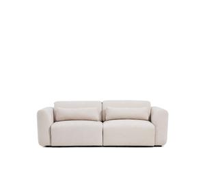 Sofá Lares de 3 plazas con asientos deslizantes motorizados y reposacabezas reclinable en chenilla beige de 240 cm.