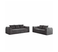 Sofá minimalista 5 plazas - líneas elegantes, respaldo inclinado, 5 cojines - gris