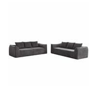 Sofá minimalista 6 plazas - líneas elegantes, respaldo suavemente inclinado, 5 cojines - gris