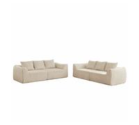 Sofá minimalista 6 plazas - líneas fluidas y curvas, respaldo suavemente inclinado, 6 cojines - beige