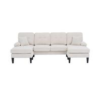 Sofá moderno 4 plazas en u - doble chaise longue, tela de cordón, cómodo, beige