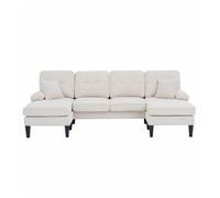 Sofá moderno 4 plazas en u - doble chaise longue, tela de cordón, cómodo, beige