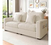 Sofá moderno de 2 plazas de 180 cm, color beige con espacio de almacenamiento en el reposabrazos, tela de chenilla suave, incluye 2 cómodos cojines y acolchado de espuma de alta densidad para una