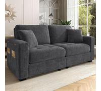 Sofá moderno de 2 plazas de 180 cm en color beige con espacio de almacenamiento en el reposabrazos, tela de chenilla suave, incluye 2 cómodos cojines y acolchado de espuma de alta densidad para máxima