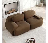 Sofá moderno de pana Loveseat modular de 2 plazas para salón con reposabrazos curvos, sin montaje - base antideslizante, acolchado de alta elasticidad (marrón, 2 plazas)