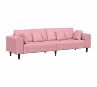 Sofá moderno de terciopelo premium rosa para salón, estructura de contrachapado resistente con cojines de muelles y apoyabrazos cuadrados, 250 cm, 4 plazas